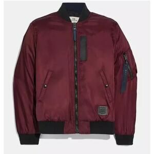 Coach New York Bomber Jacket MA-1 Men's Small Burgundy Nylon Zip Up Casual
